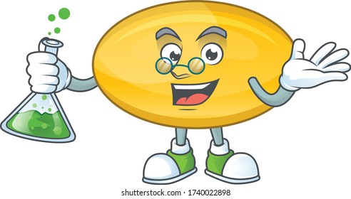 Oil capsule genius Professor Cartoon character holding glass tube