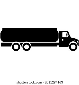Ölautos, Zisterne, Vektorsymbol. Benzin-Benzin-LKW-Radplattform schwarze Silhouette einzeln auf weißem Hintergrund. Symbol für die Erdölindustrie