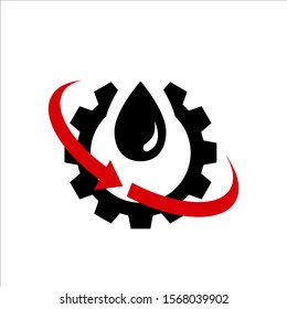 oil change icon logo vector. silhouette of oil canister bottle gear and circle arrow .symbol for automotive machine engine.