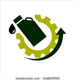 oil change icon logo vector. silhouette of oil canister bottle gear and circle arrow .symbol for automotive machine engine.