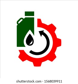 oil change icon logo vector. silhouette of oil canister bottle gear and circle arrow .symbol for automotive machine engine.