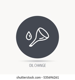 Oil change service icon. Fuel can with drop sign. Round web button with flat icon. Vector