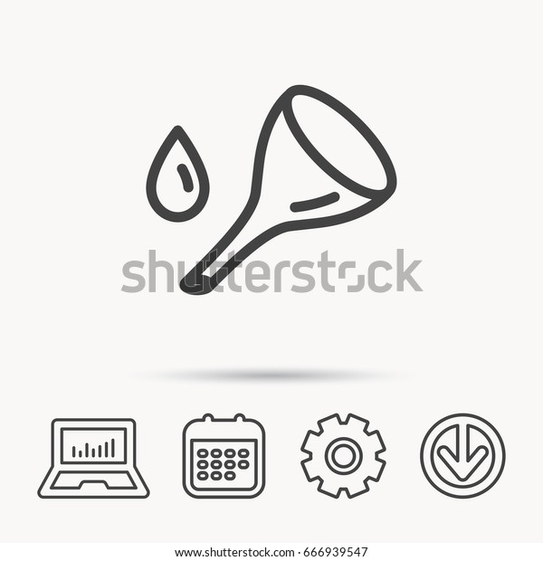 Oil\
change service icon. Fuel can with drop sign. Notebook, Calendar\
and Cogwheel signs. Download arrow web icon.\
Vector