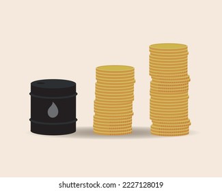 Oil and chart from stack of money as financial concept, flat vector stock illustration isolated for design