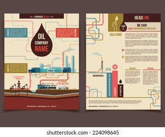 Oil Company Corporate Flyer Brochure Flat Design Template Face And Back