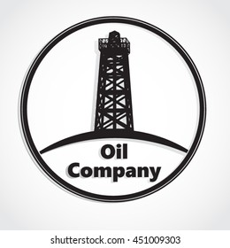oil company logo / silhouette oil rig circle / vector illustration