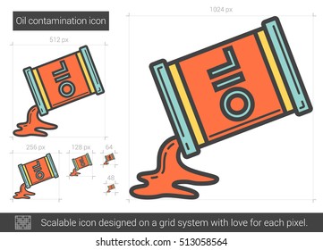 Ölverschmutzung, Vektorsymbol einzeln auf weißem Hintergrund. Ölverschmutzungslinie Symbol für Infografik, Website oder App. Skalierbares Symbol, das auf einem Gittersystem entworfen wurde.