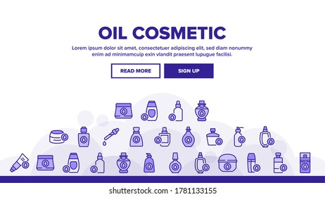 Oil Cosmetic Skin Care Landing Web Page Header Banner Template Vector. Essential Aromatic Oil Container And Bottle, Package And Pipette, Aromatherapy Illustrations