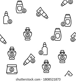 Oil Cosmetic Skin Care Vector Seamless Pattern Thin Line Illustration