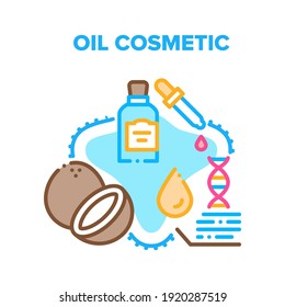 Oil Cosmetic Vector Icon Concept. Oil Cosmetic Made From Natural Tropical Nut Coconut, Healthcare Serum Bottle With Pipette, Skin Care Molecular Essential Drop. Healthcare Liquid Color Illustration