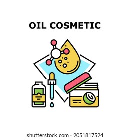 Oil Cosmetic Vector Icon Concept. Oil Cosmetic Package And Glass Bottle With Pipette. Beauty And Aromatherapy Chemical Or Natural Liquid, Anti Aging Skincare Therapy Color Illustration