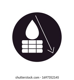 oil crash concept, oil drop on stacks and financial arrow down icon over white background, silhouette style, vector illustration