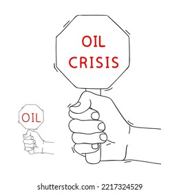 OIL CRISIS. Shortage resources. Message of global oil crisis on paper. Editable hand drawn contour. Sketch in minimalist style. Vector illustration