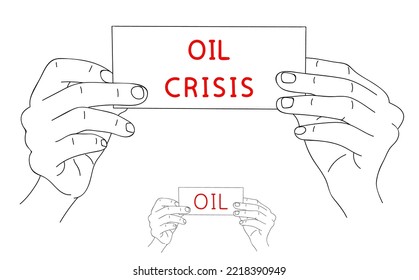 OIL CRISIS. Shortage resources. Message of global oil crisis on paper. Editable hand drawn contour. Sketch in minimalist style. Vector illustration