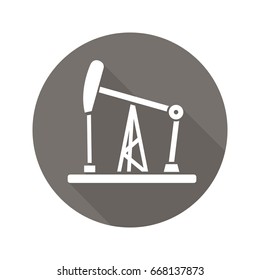 Oil derrick flat design long shadow glyph icon. Oil pump jack. Vector silhouette illustration