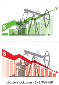 Oil derrick and graph, oil price change concept. Vector illustration