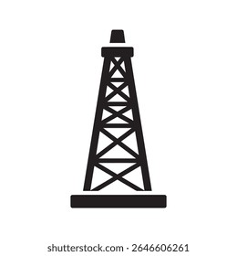 Ícone de derrick de petróleo representando a extração de petróleo e a indústria de combustíveis fósseis uma torre de perfuração para explorar e produzir petróleo bruto e gás vetor ícone de glifo sólido