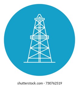Oil derrick icon in thin line style. Rig for exploration and oil production symbol in round frame.