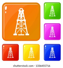 Oil derrick icons set collection vector 6 color isolated on white background