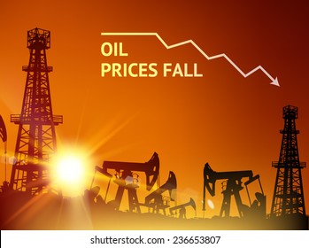 Oil derrick industrial machine for drilling at the sunset. Vector illustration.