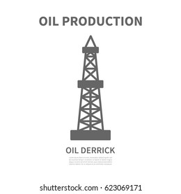 Oil derrick linear logotype for oil producing company. Rig for exploration and drilling wells for oil production.