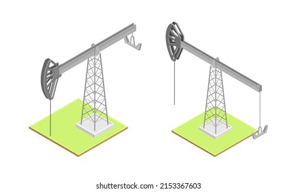Derivación de aceite, ilustración vectorial isométrica de la torre de la bomba de jack de minería