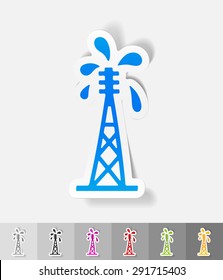 oil derrick paper sticker with shadow. Vector illustration