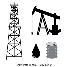 oil derrick with pump and barrel - vector set
