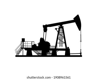 Oil derrick (pump jack). Petroleum-producing. Vector black on white silhouette