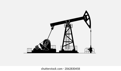 Oil derrick, pump jack. Petroleum-producing. Vector black on white silhouette. Vector illustration. energy crisis