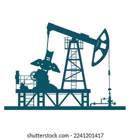 Ölderrick (Pumpenbuchse). Erdölverarbeitung. Vektorschwarz auf weißer Silhouettengrafik