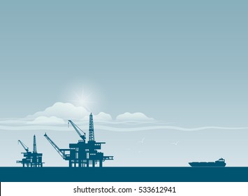 Oil derrick in sea for industrial design.