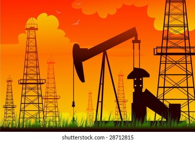 oil derrick in the sunset background