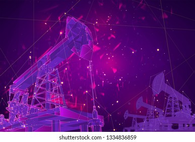 oil derrick. vector 3d object. mining of minerals. abstract explosion of particles.