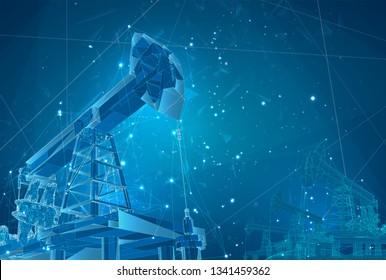 oil derrick. vector 3d object. mining of minerals. abstract explosion of particles.