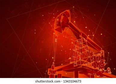 oil derrick. vector 3d object. mining of minerals. abstract explosion of particles.