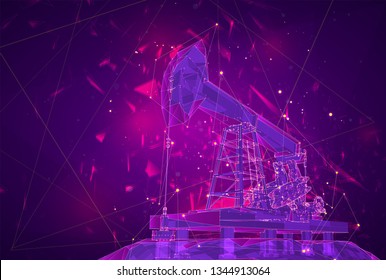 oil derrick. vector 3d object. mining of minerals. abstract explosion of particles.