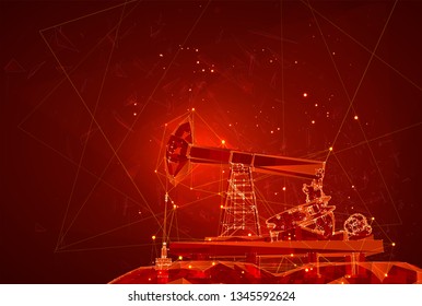 oil derrick. vector 3d object. mining of minerals. abstract explosion of particles.