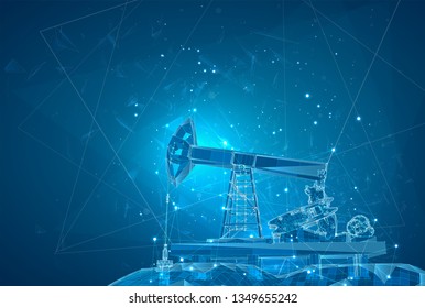 oil derrick. vector 3d object. mining of minerals. abstract explosion of particles.