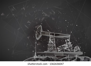 oil derrick. vector 3d object. mining of minerals. abstract explosion of particles.