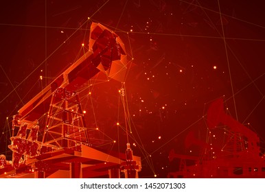 Oil Derrick. Vector 3d Object. Mining Of Minerals. Abstract Explosion Of Particles.