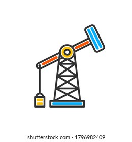 Oil derrick. Well pump. Vector color icon.