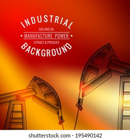 Oil derricks on sunset as a concept of oil industry. Vector illustration.