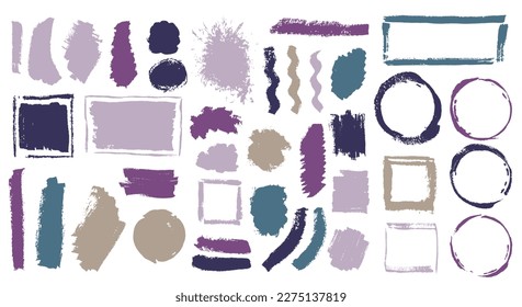 Oil dirty brush stroke vector bundle. Hand drawn border box creative elements. Spatter stain web banner silhouette collection. Daub oil spots design.
