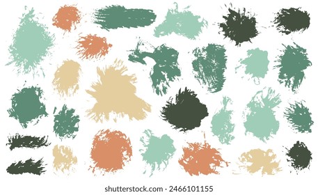 Oil dirty daub mega bundle. Hand drawn smudge blotch trendy elements. Smudge stain web sticker backdrop set. Brushstroke watercolor splashes design.