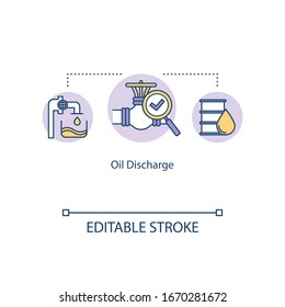 Oil discharge concept icon. Monitoring boat pipeline. Gasoline in pipes. Ship machinery for fuel regulation idea thin line illustration. Vector isolated outline RGB color drawing. Editable stroke