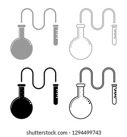 Oil distillation Flask for chemical reagents with test tube using a thin tube Chemical reaction concept icon set grey black color vector illustration outline flat style simple image