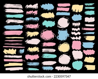 Oil distorted brush stroke vector pack. Freehand inkblot streak bold shapes. Splat stain web sticker stamp collection. Brushstroke gouache blots drawing.
