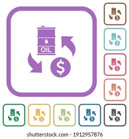 Oil Dollar exchange simple icons in color rounded square frames on white background