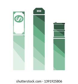 Oil, Dollar And Gold Chart Concept Icon. Flat Color Ladder Design. Vector Illustration.
